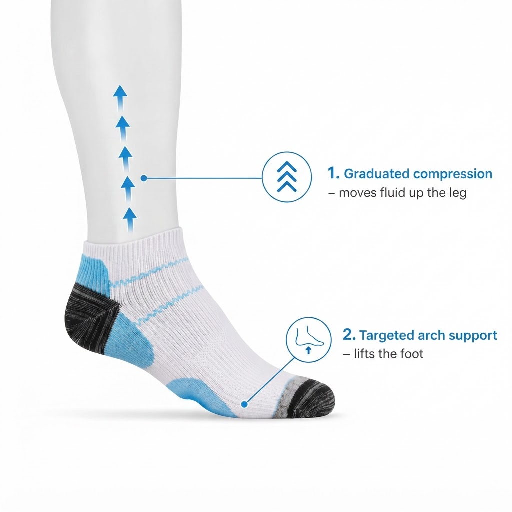 Before and after: ordinary sock marks versus the Archly sock